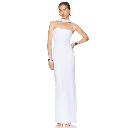 Summer Women Clothing Side Slit Bandage Elastic Long Tube Top Tight Halter Dress by Ragazza
