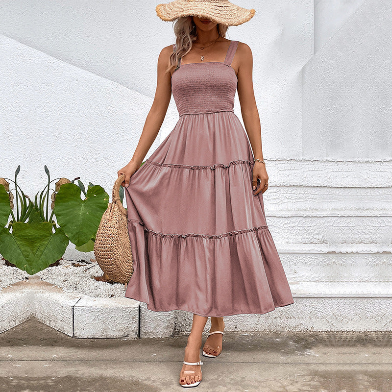 Women Solid Color Sling Summer Dress by Ragazza