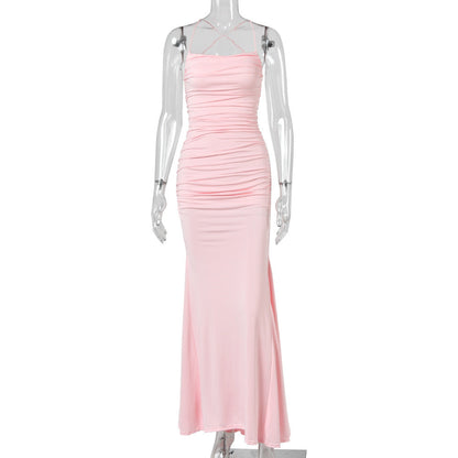 Cocktail Dress Summer Lace up Design High Grade Sexy Solid Color Tube Top Backless Dress  DestGlow