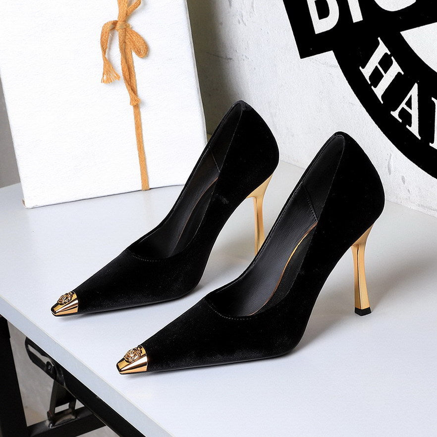 Cocktail Metal Tilta Flip Plush Pointed Low Cut Slip on Stiletto Heel Not Tired Feet Pumps  DestGlow