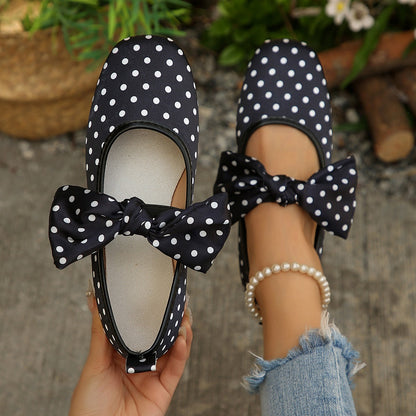 Bow Polka Dot Shallow Mouth Pumps Women Mary Jane Ballet Flat Four Seasons Boat Shoes  DestGlow