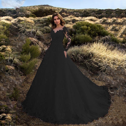 Women Clothing Dress Long Sleeve Solid Color See through Lace Bridal Wedding Dress by Ragazza
