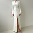 V neck Long Sleeve High Waist Split French Dress Women Party Long Dress by Ragazza