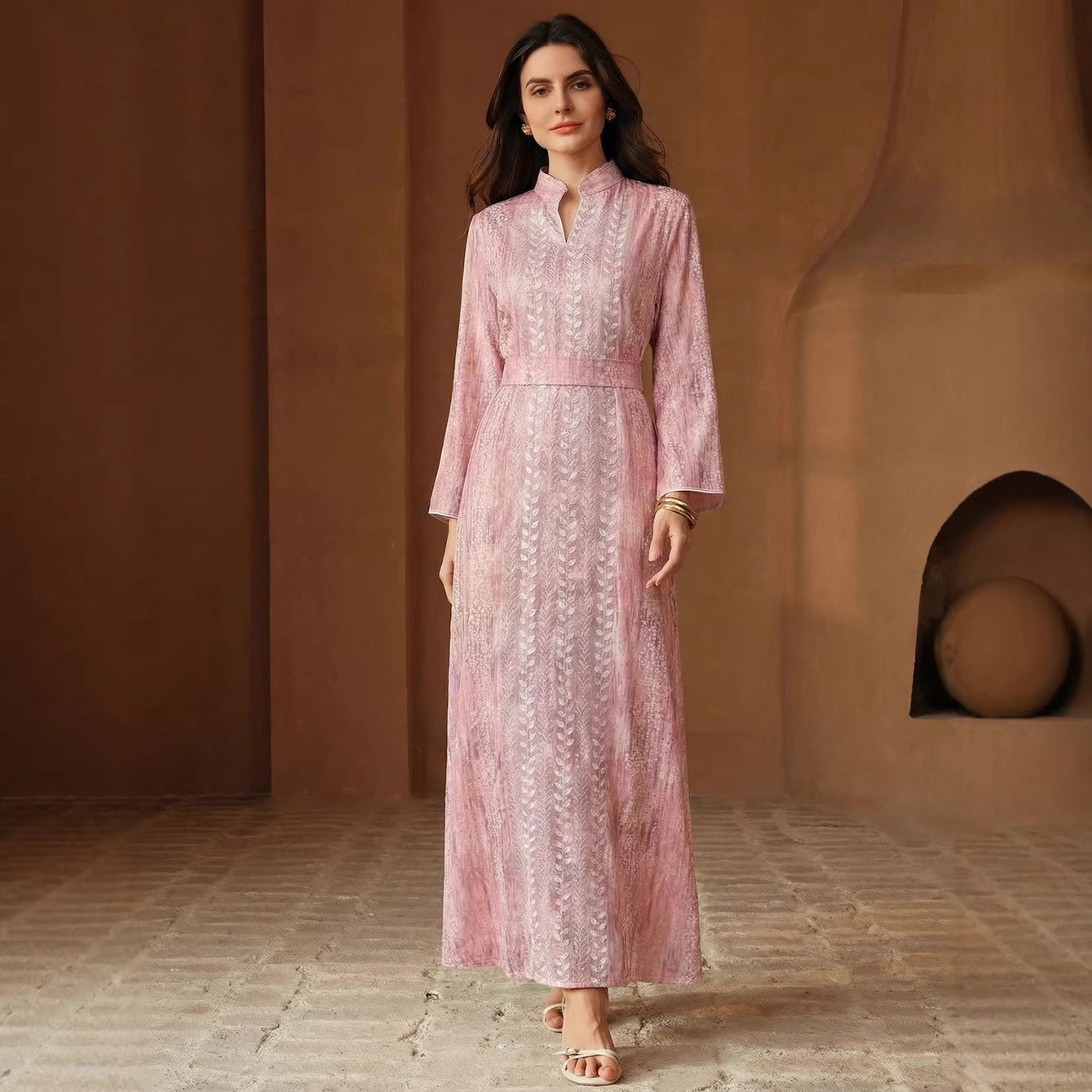 Middle East Muslim Spring Summer Applique Robe Dress with Belt by Ragazza