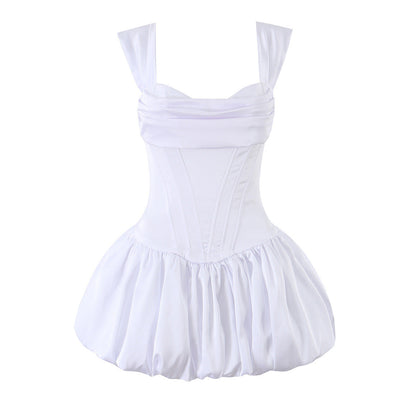 Women Clothing Fashionable Elegant Slim off Shoulder Boning Corset Waist Bud Puff Short Dress  DestGlow