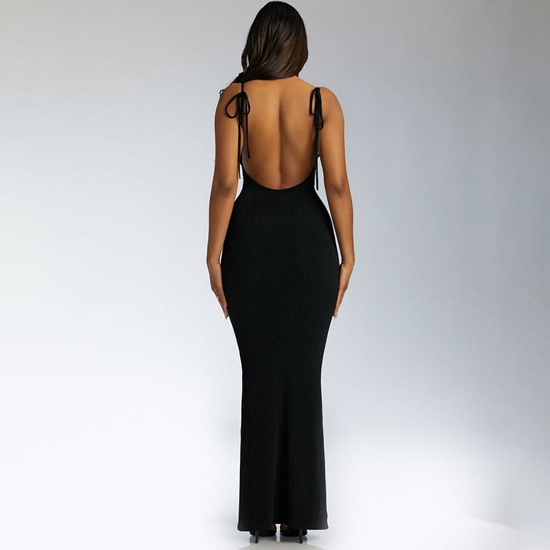 Women Clothing Sunken Stripe Slim Fit Suspender Dress Sexy Big Backless Tied Dress by Ragazza