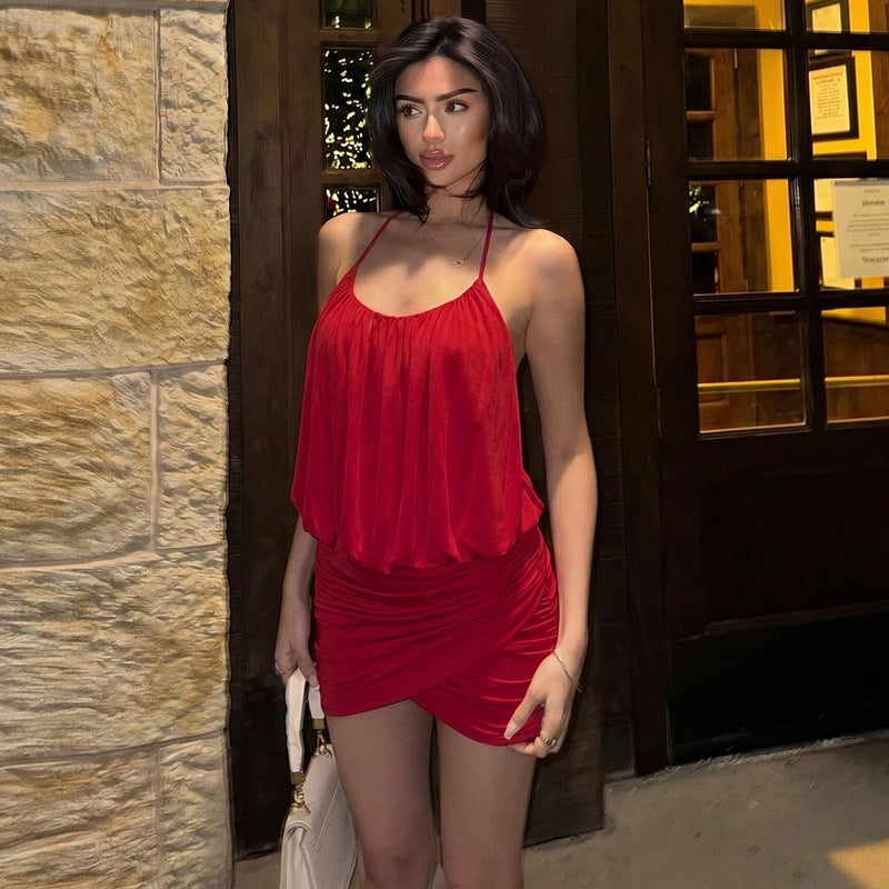 Summer Women Clothing Sexy Sexy Elegant Halter Backless Ruffle Hip Dress  DestGlow