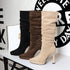 Chunky Heel High Heel Pointed Toe Skinny Boots Women High Platform Side Zipper Pleated Pile Boots  DestGlow