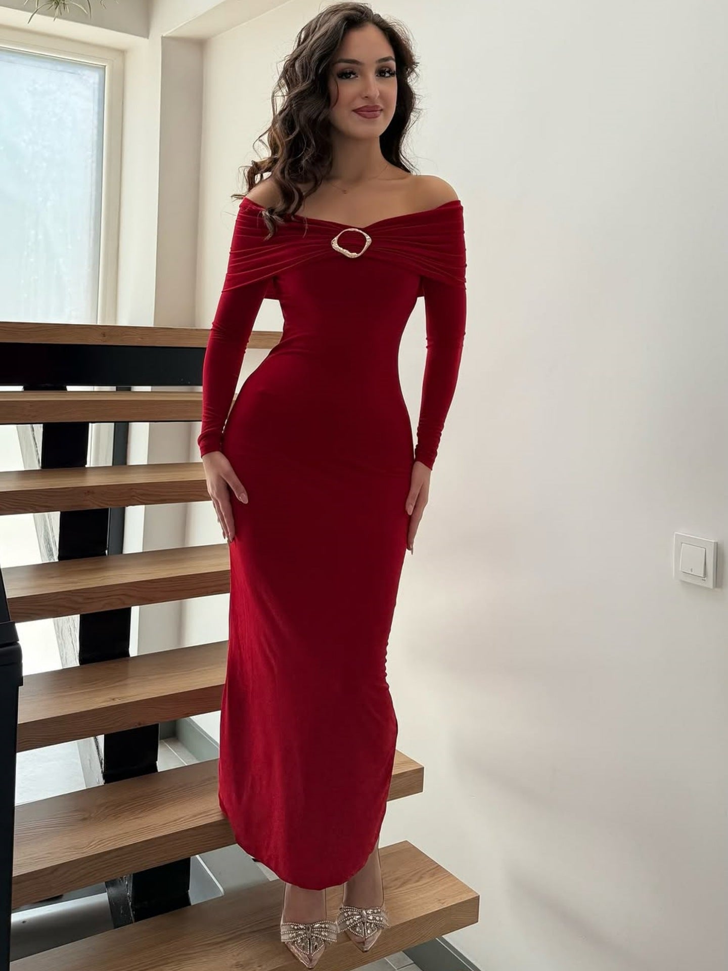 Women Clothing Fall Sexy Tube Top off Neck Solid Color Midi Dress by Ragazza