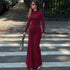 Women Clothing Summer Waist Controlled Lace up Sheath Dress Solid Color Slim Fit Long Sleeves Dress by Ragazza