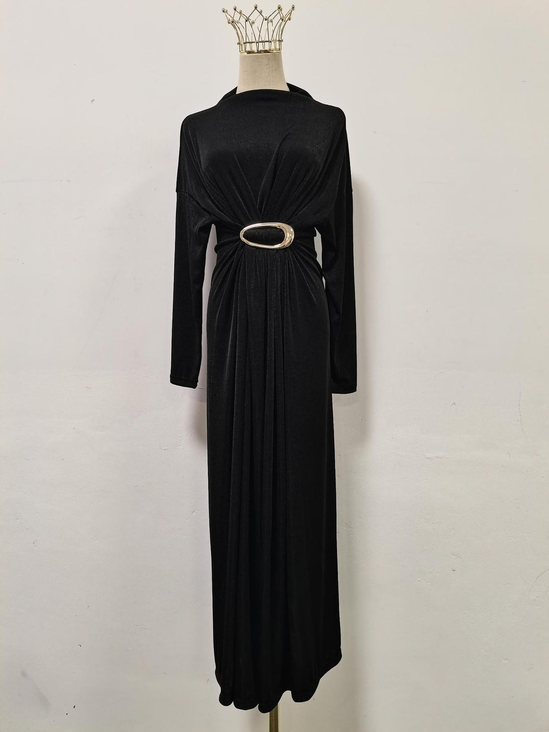 Fall Retro Metal Decorative Waist Slimming Half Turtleneck High Waist Maxi Dress for Women by Ragazza