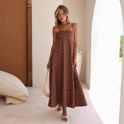 Arrival Dress Polka Dot Print High Waist Big Swing Vacation Maxi Dress by Ragazza