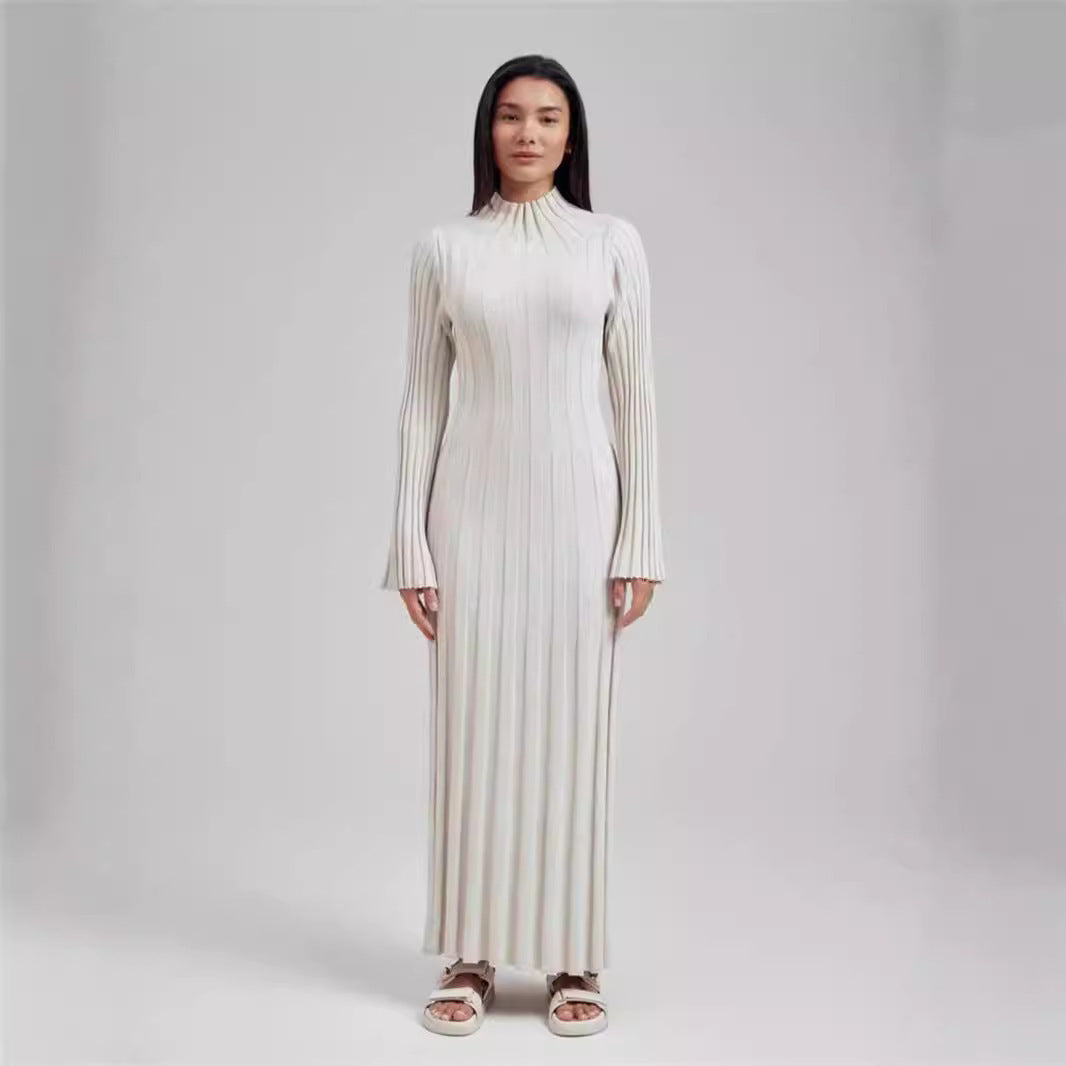 Autumn Winter Knitted Dress Casual Waist Tight round Neck Large Pit High Collar Slimming Knitted Maxi Dress for Women  DestGlow