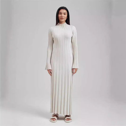 Autumn Winter Knitted Dress Casual Waist Tight round Neck Large Pit High Collar Slimming Knitted Maxi Dress for Women  DestGlow