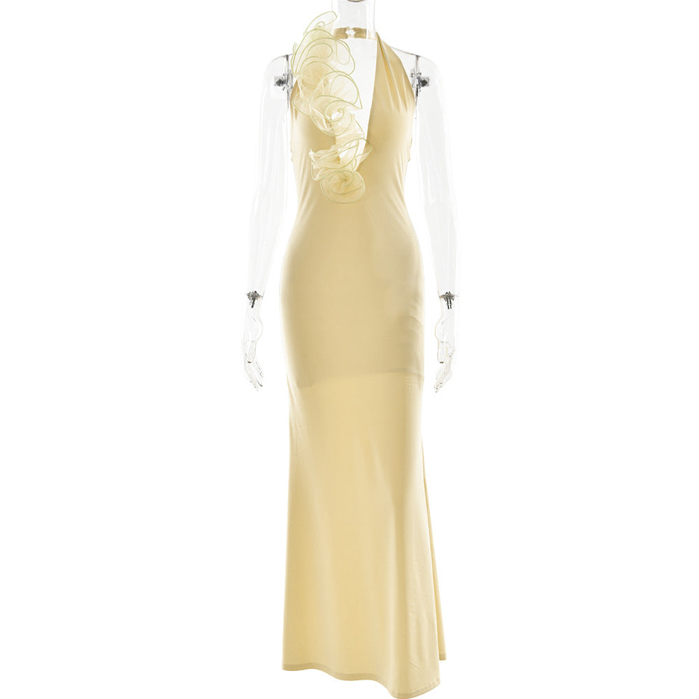 Summer Elegant Halter Deep V Plunge Dress Sexy Backless Sheath Dress by Ragazza
