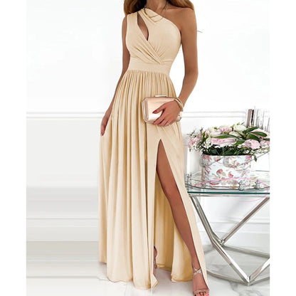 Women Clothing Slant Shoulder Dress Elegance Sleeveless Sexy High Waist Split Dress by Ragazza