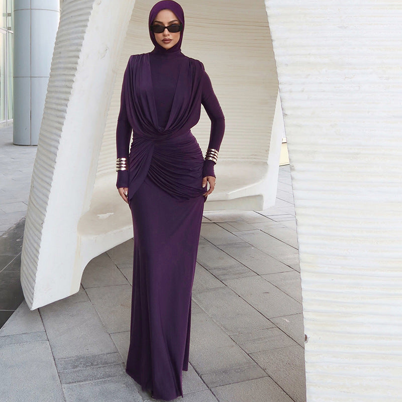 Autumn Winter Slim Half Turtleneck Solid Color Irregular Asymmetric Elegant Dress Women Clothing by Ragazza