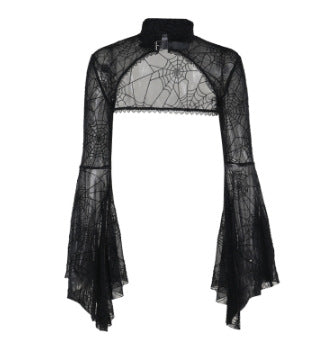 Women Clothing Autumn Halloween Dark Slightly Transparent Spider Web Smock Top Gothic Two Piece Dress Set by Ragazza