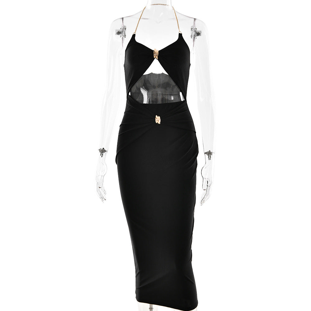 Summer Halter Cut out Dress Sexy Slim Solid Color Deep V Plunge Dress by Ragazza