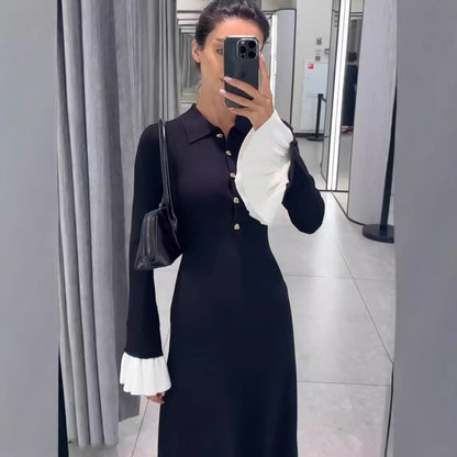 Dehaired Angora Covering Yarn Slimming Patchwork Long Sleeved Knitted Maxi Dress Casual Waist Tight Maxi Dress for Women by Ragazza