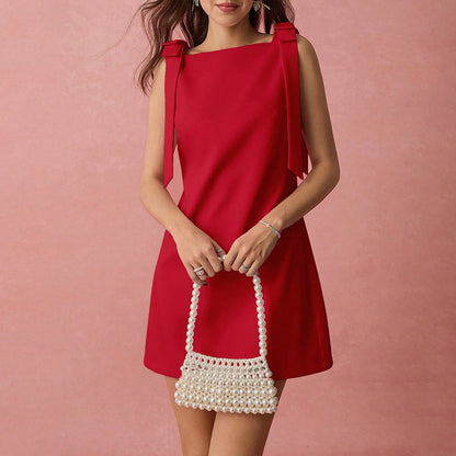 Red Sleeveless A line Dress for Women Summer Sweet Slim Party Short Dress by Ragazza
