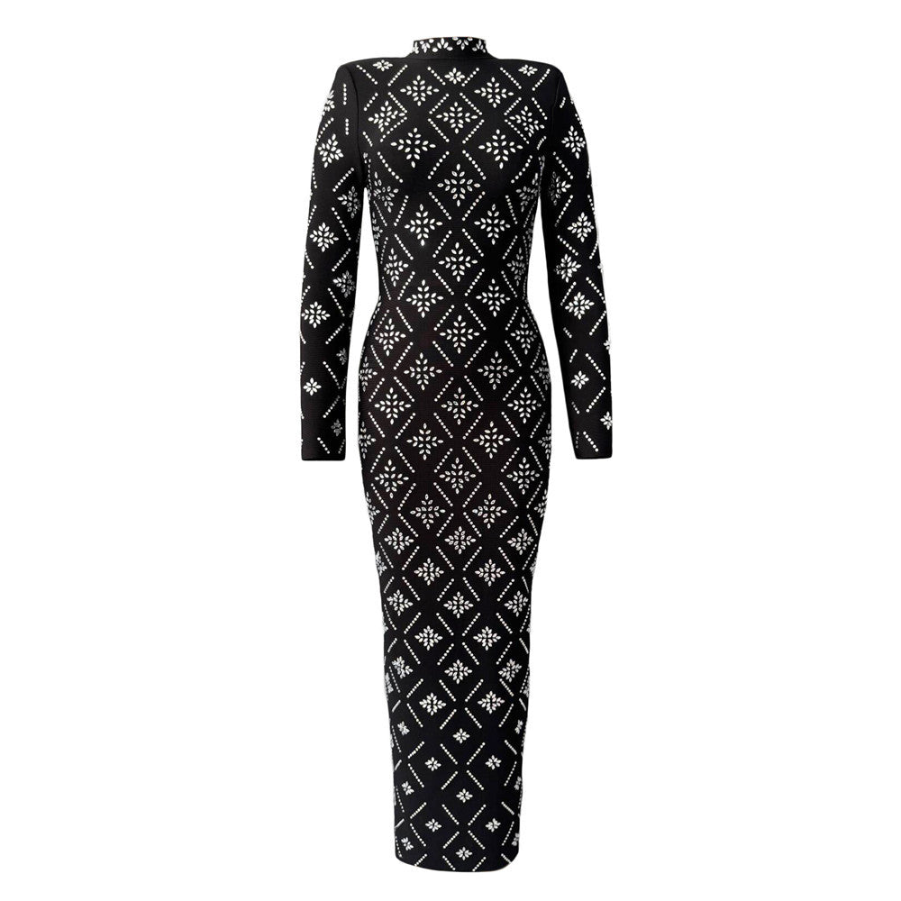 Long Sleeve Slim Heavy Embroidery Drilling Bandage One Piece Dress The Dinner Party Formal Dress by Ragazza