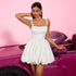 White Satin Strap Bud Mini Dress Spicy Waist Cinching Figure Flattering Square Neck Tube Top Puffy Evening Gown  DestGlow