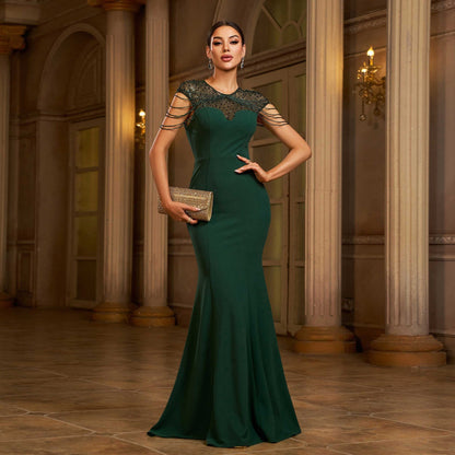 Women Clothing Advanced Sleeveless round Neck Sequ Slim Sheath Cocktail Fishtail Evening Dress by Ragazza