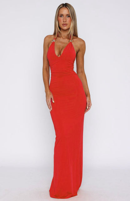 Women Clothing Summer Sexy V neck Slim Fit Tied Backless Sleeveless Dress by Ragazza