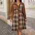 Autumn Winter Casual Workplace Retro Shirt Collar Plaid Stitching Dress Women by Ragazza