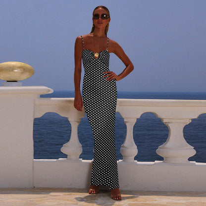 Sexy Suspenders Hollow Out Cutout Polka Dot Printed Dress Women Summer Sexy Dress  DestGlow