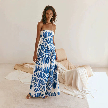 Women Dress Printed Vacation French Wrapped Chest Slim Sexy Maxi Dress  DestGlow