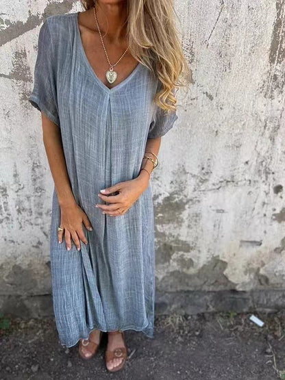 Cotton Linen V neck Semi Formal Dress by Ragazza