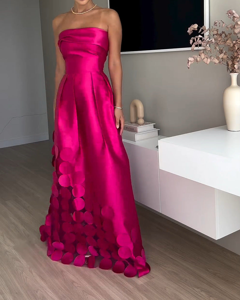Stitching round Satin Sexy Tube Top High Waist Dress Evening Dress by Ragazza