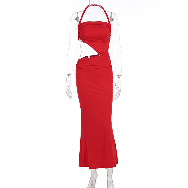 Women Clothing Summer Sexy Braid Rope Halter Cut out Slim Sleeveless Dress by Ragazza