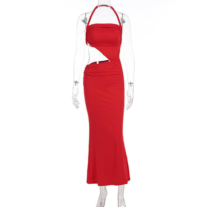 Women Clothing Summer Sexy Braid Rope Halter Cut out Slim Sleeveless Dress by Ragazza