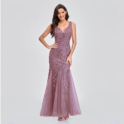 Evening Dress V neck Tulle Embroidered Sequ Sexy Mermaid Prom Dress Women Formal Dress by Ragazza