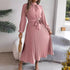 Autumn Winter Elegant Stand Collar Long Sleeve Cinched Pleated Maxi Dress Small Dress Women Clothing  DestGlow
