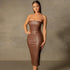 Autumn Winter Solid Color Faux Leather Elegant Slim-Fit Tube Top Back Slit Sexy Midi Dress by Ragazza