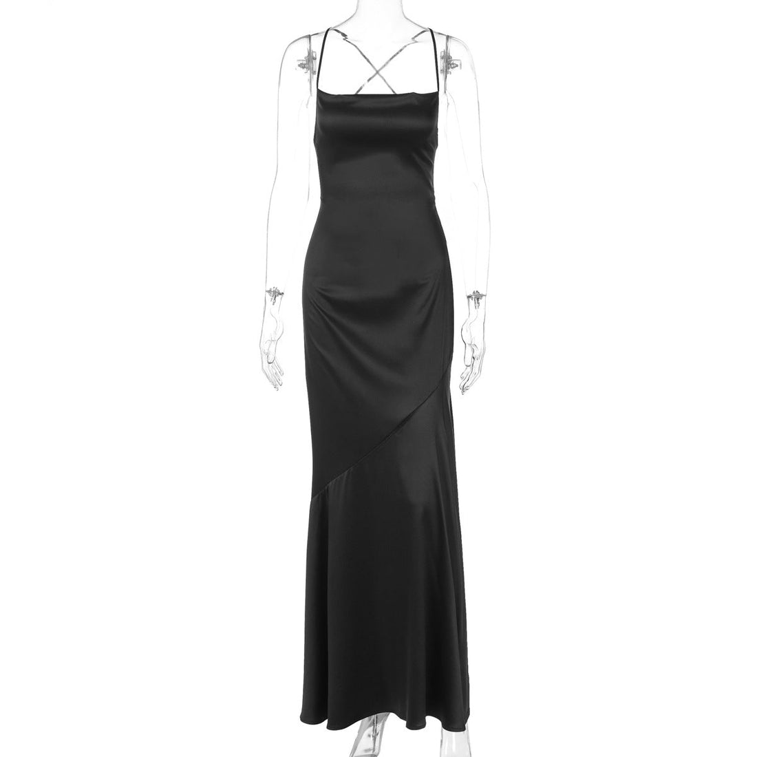 Women Clothing Spring Summer Word Collar Satin Sexy Big Backless Tied Dress by Ragazza
