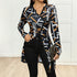 Geometric Abstract Printing Long T shirt V neck Slim Fit Slit Top Women Clothing by Ragazza