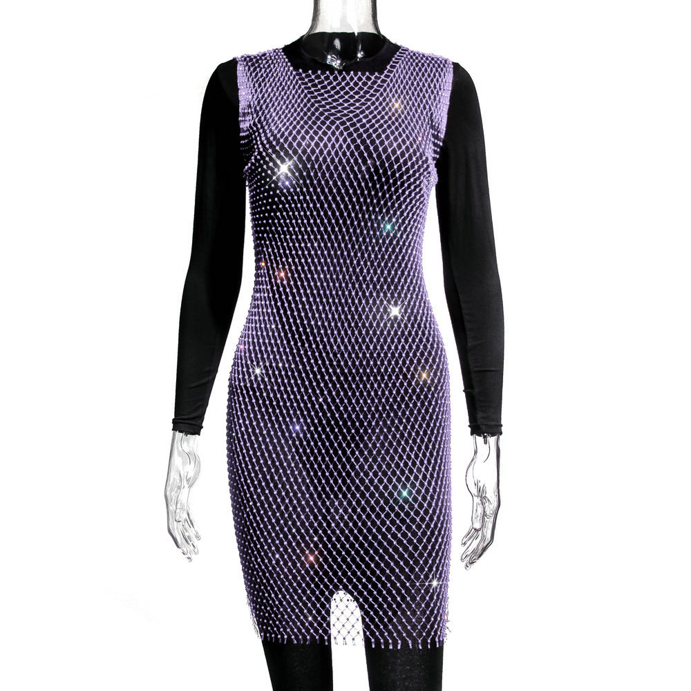 Rhinestone Fishnet Top Summer Popular Mesh Rhinestone Women Clothing Short Sleeve by Ragazza