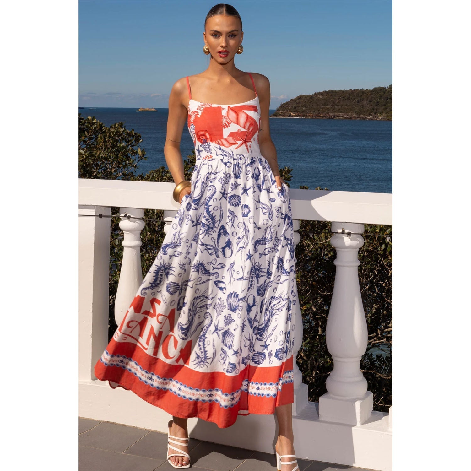 Goods Spring Summer Positioning Printing Large Swing Sweet Strap Dress by Ragazza