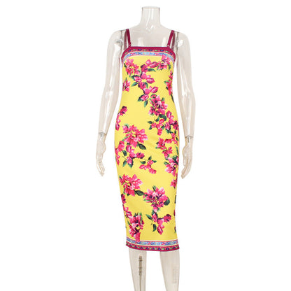 Summer Ethnic Retro Printed Slim Fit Sheath Sling Dress Maxi Dress for Women by Ragazza