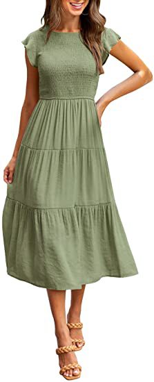 Women Clothing Popular Pinfei Flounced Sleeve Pleating Layered Short Sleeve Large Swing Dress by Ragazza