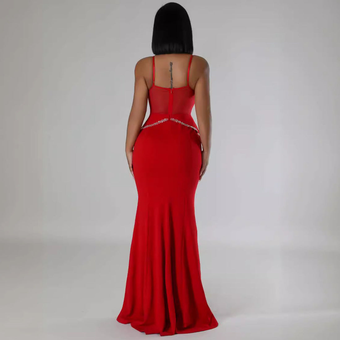 Sexy Rhinestone Mesh See Through Stitching Lace Hip Elastic Sling Dress by Ragazza