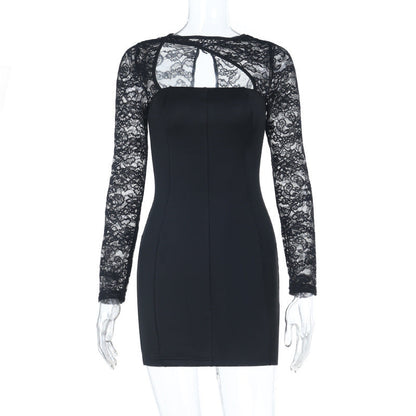 Lace Stitching Long Sleeve Slim Fit Sheath Dress Women Arrival Sexy Dress by Ragazza