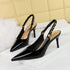 Cocktail Women Shoes Patent Leather Low Cut Pointed Toe Hollowed Back Strap Metal Chain High Heel Pumps  DestGlow