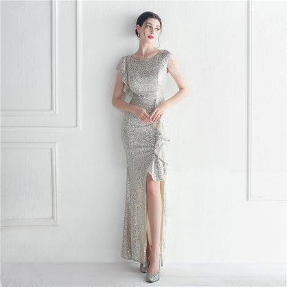 Ruffled Craft Beaded Socialite Ceremony Dinner Performance Long Sequ Dress by Ragazza