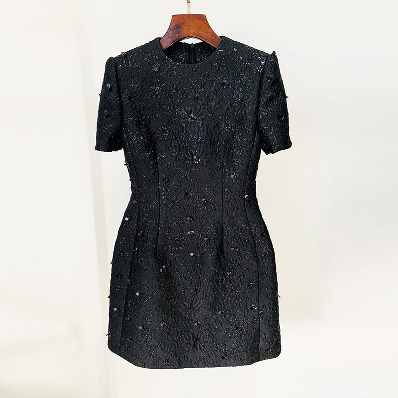 Elegant Graceful Jacquard Heavy Industry Beads Short Sleeve Dress Two Piece by Ragazza